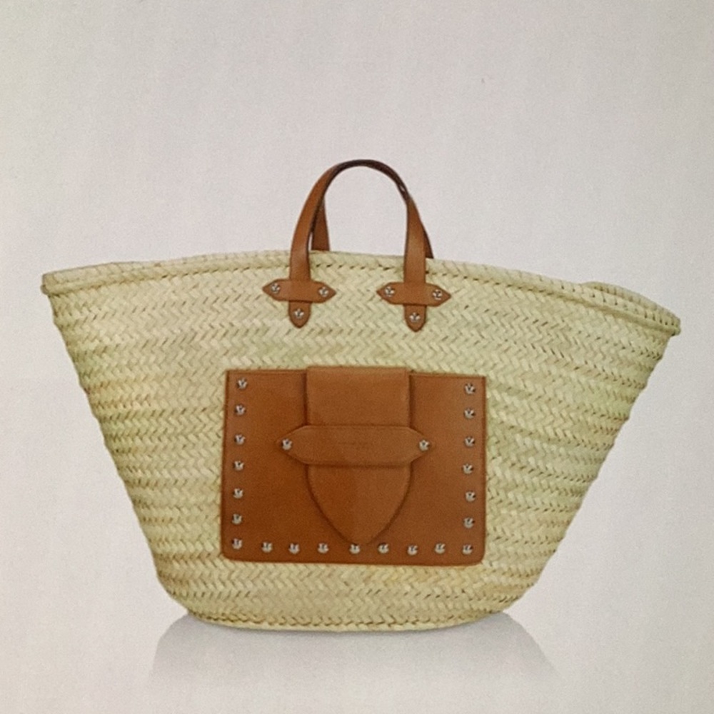 Poolside Leather Trimmed Straw a beach Tote